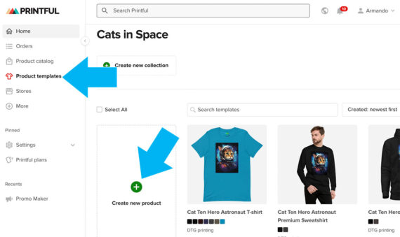 Screenshot of a Printful product template Screenshot of a Printful product template