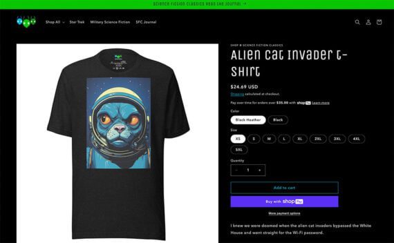 The t-shirt on a Shopify product page The t-shirt on a Shopify product page