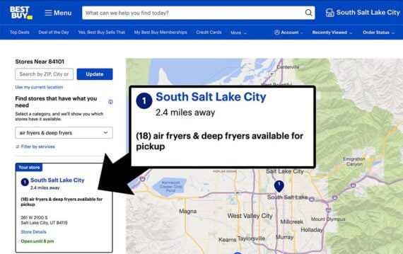 Screenshot of a Best Buy locator page for Salt Lake City.
