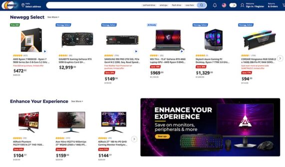 Home page of Newegg