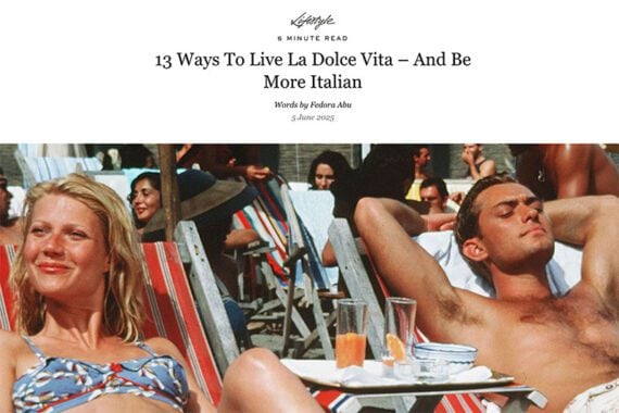 Screenshot of an article on Mr. Porter, titled "13 Ways to Live La Dolce Vita — And Be More Italian