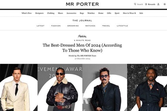 Screenshot of Mr Porter's article, "Best-Dressed Men Of 2024"