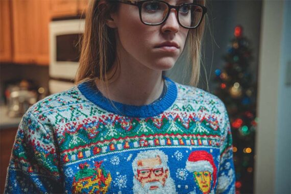 Image of a female wearing an ugly sweater