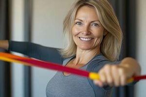 Female exercising with resistance bands