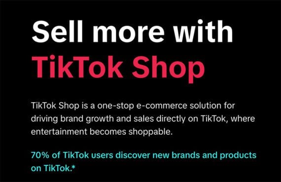 Screenshot from TikTok Shop reading, "Sell more with TikTok Shop."