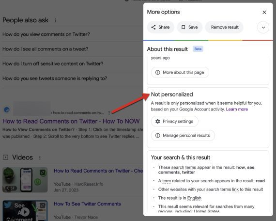 Screenshot of personalization settings