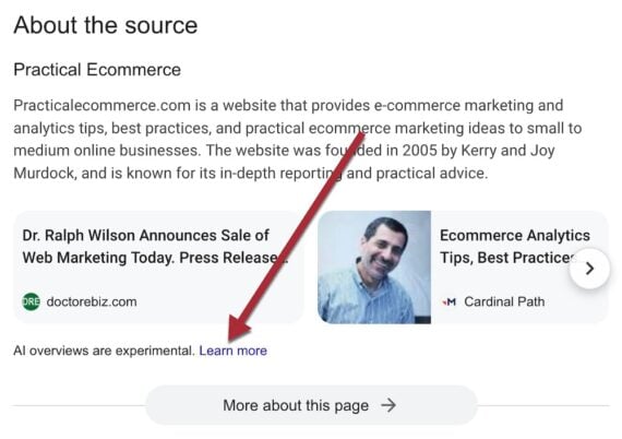 Screenshot of "About the source" for Practicalecommerce.com Screenshot of "About the source" for Practicalecommerce.com