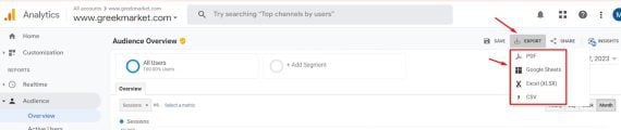 UA data export format options