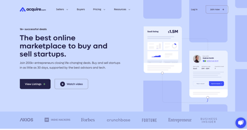 Home page of Acquire.com