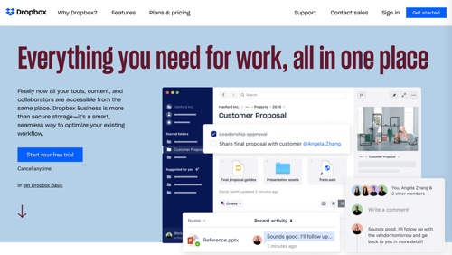 Home page of Dropbox