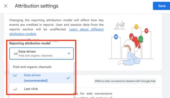 Screenshot of "Attribution settings" in Google Analytics 4