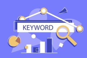 Illustration of the word "Keyword" on a digital concept