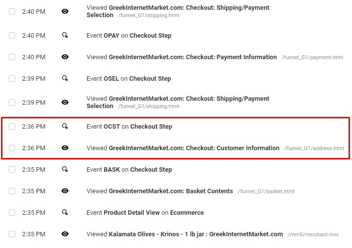 The purchaser spent three minutes, an abnormally long period, on the customer information page, which is where they enter the shipping and payment addresses. 