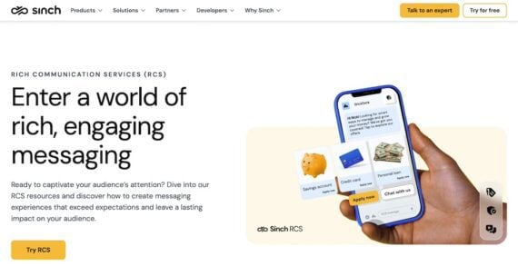 Home page of Sinch