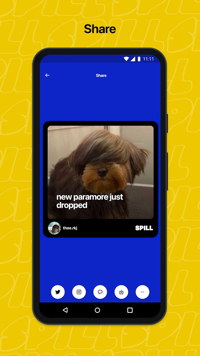 Home page of Spill on a mobile screen