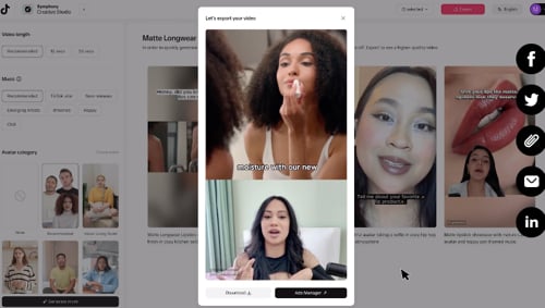 Screenshot of a page on TikTok Symphony