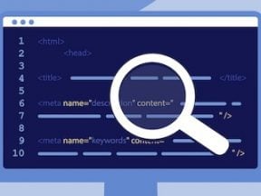Illustration of a computer screen with a meta description HTML tag